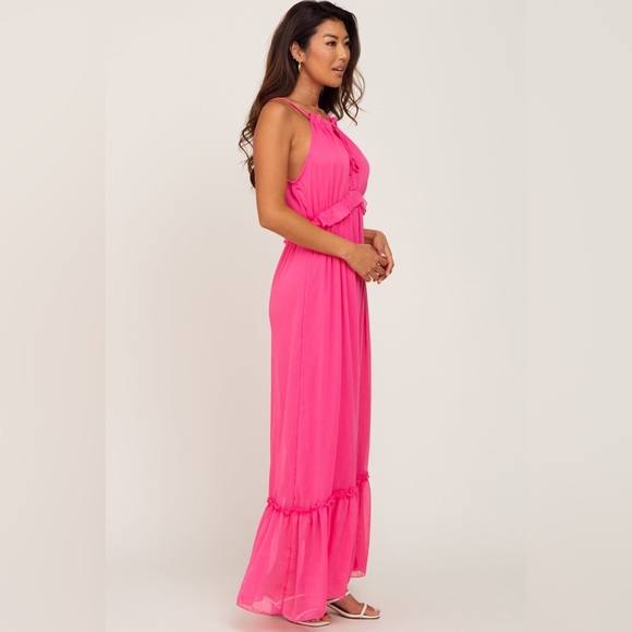 Pinkblush chiffon hot pink ruffle trim maxi dress nwt - Picture 2 of 5